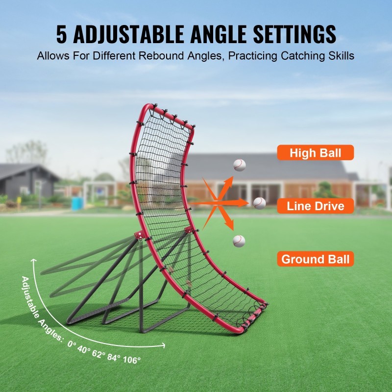 Palautusverkko baseball- ja softball-harjoitteluun Q195-hiiliteräsrunko 1219 x 1676 mm 5 asentoa