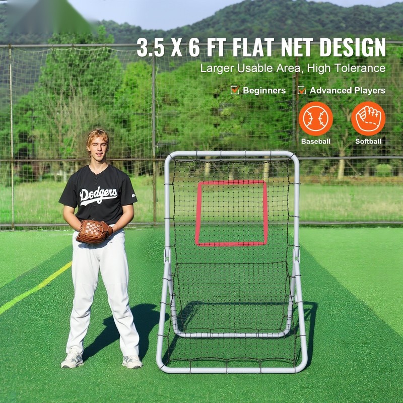 Palautusverkko baseball ja softball teräsrunko ja PE-verkko 1067x1829 mm 5 säädettävää asentoa