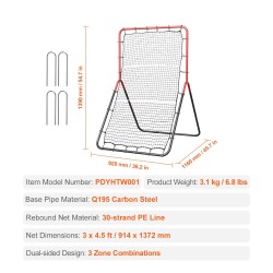 Palautusverkko baseballiin ja softballiin 914x1372 mm polyeteeniverkko kolmivyöhykkeinen teräsrunko