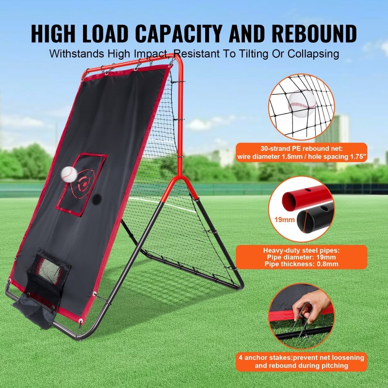 Palautusverkko baseballiin ja softballiin säädettävät kohdealueet teräsrunko 914 x 1372 mm