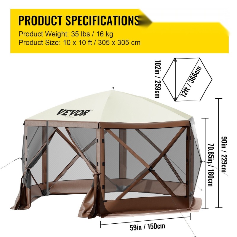 Pikapystytettävä kuusisivuinen paviljonkiteltta vedenpitävä 300D oxford-kangas B3-hyttysverkko 3,05 m x 3,05 m
