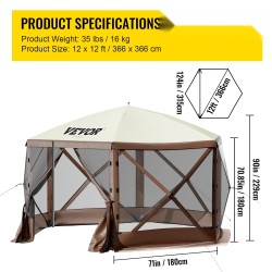 Kuusikulmainen pikapystytettävä leiripaviljonki 300D Oxford-kangas B3-verkko 3,66 x 3,66 m