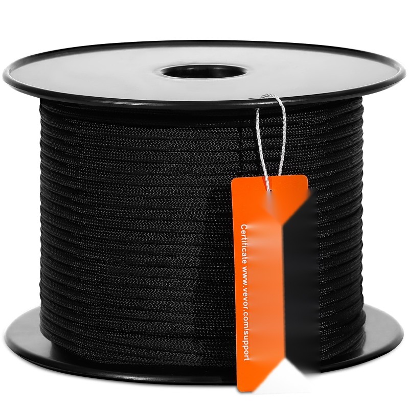 Punottu nailonköysi 5 mm 76,2 m musta muovikela murtolujuus 3,20 kN