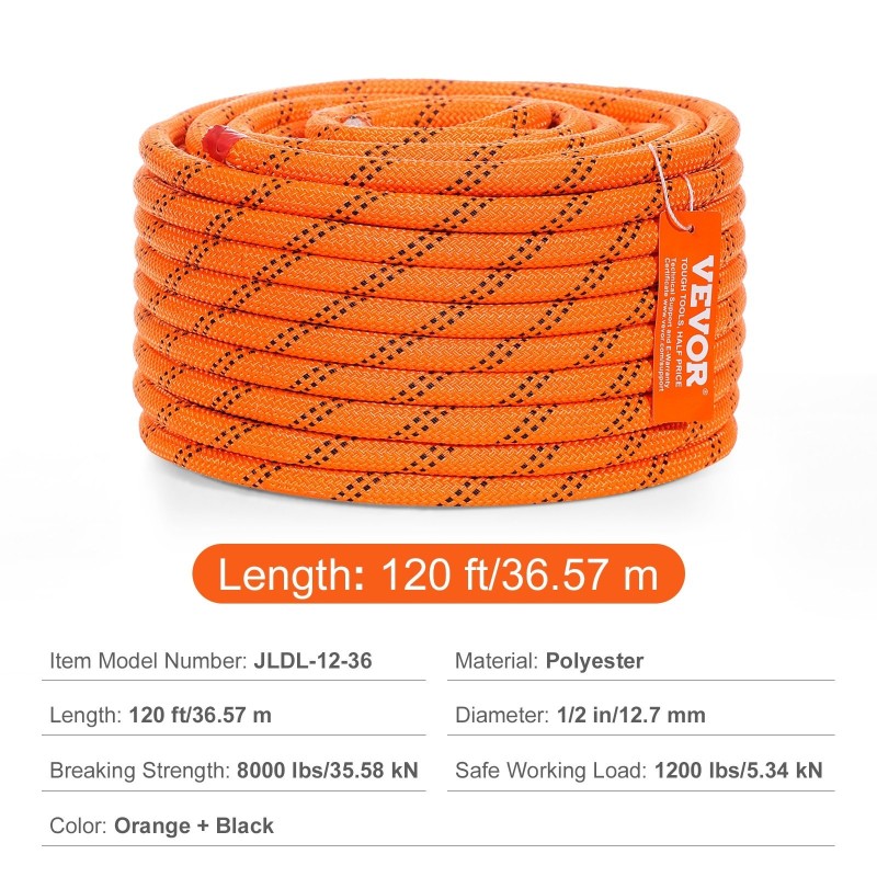 Polyesteriköysi tuplapunottu 12,7 mm 36,6 m arboristin ja kiipeilijän käyttöön