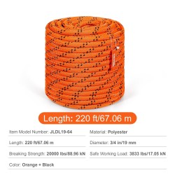 Polyesteriköysi 19 mm 67 m kaksinkertainen 24-säikeinen punos puunhoitoon ja kiipeilyyn