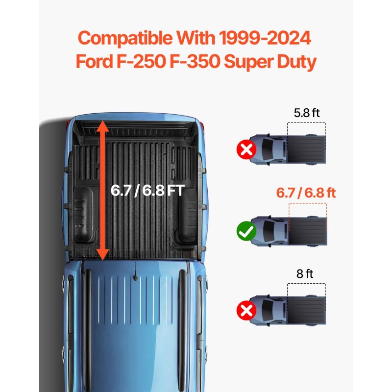 Alumiininen kolmiosainen lavakansi Ford F-250 F-350 Styleside 6.75' 400 lbs