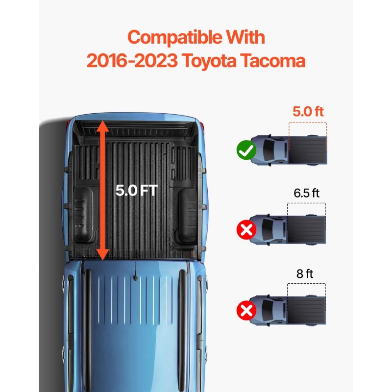 Lavapeite kolmiosainen alumiinilevyillä LED-valolla Toyota Tacoma 60,5 tuuman lavalle