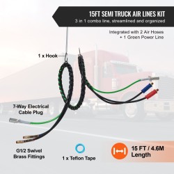 Paineilmaletkusarja kolmiosainen 4,6 m kumiletku ja 7-napainen virtajohto