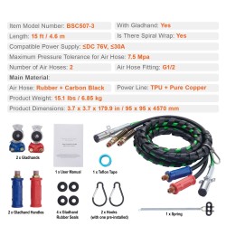 Puoliperävaunun 15 jalan kolmiosainen ilmaletku ja 7-napainen virtajohdosarja