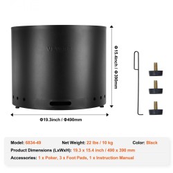Savuton puukäyttöinen tulipesä 49 cm sisäosa ruostumatonta terästä kannettava ulkokäyttöön