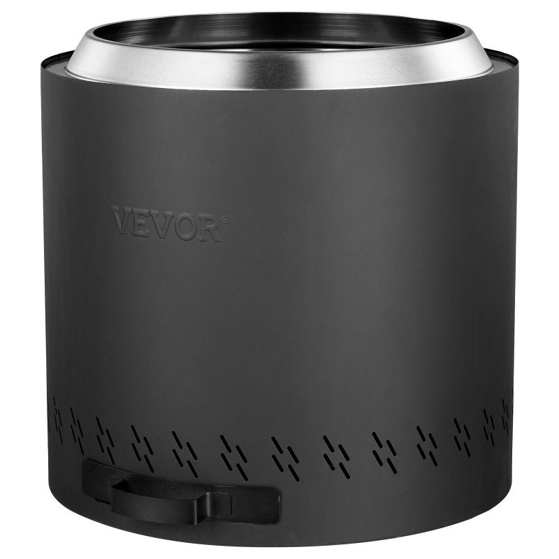 Puukäyttöinen savuton tulisija ruostumatonta terästä 400 millimetrin halkaisijalla sivulta ulos vedettävällä tuhka-astiolla