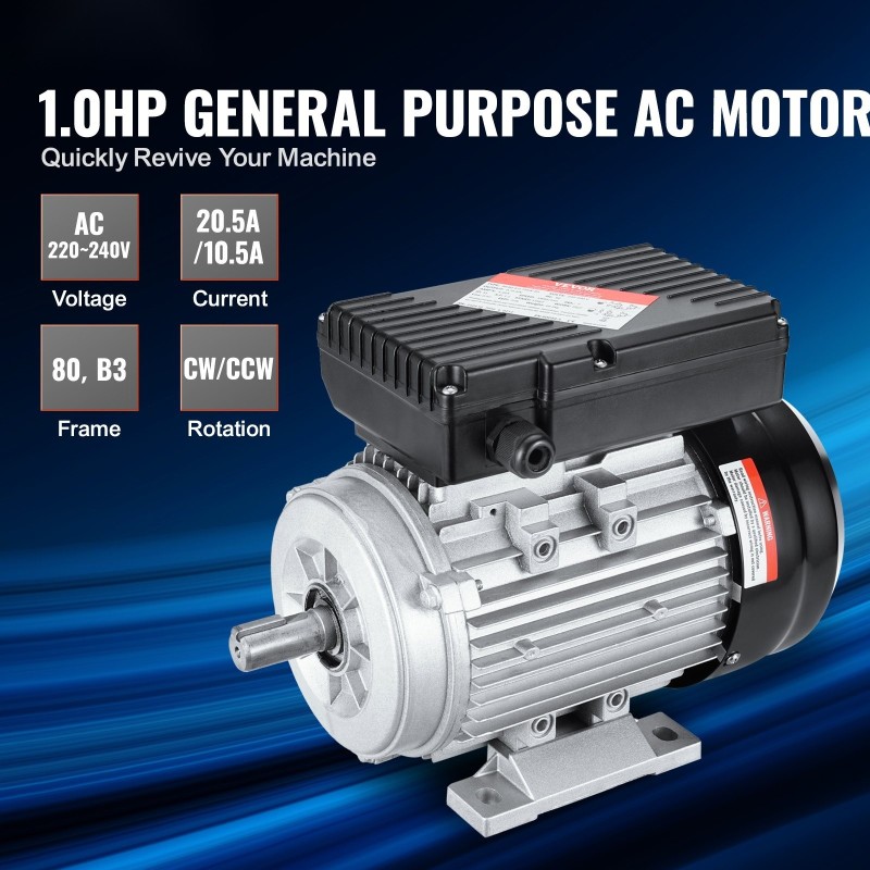 Sähkömoottori 0,75 kW 1400 RPM 220–240 V 19 mm akseli kaksisuuntainen pyörimissuunta
