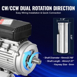 Sähkömoottori 0,75 kW 1400 RPM 220–240 V 19 mm akseli kaksisuuntainen pyörimissuunta