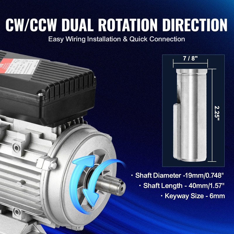 Sähkömoottori 0,75 kW 1400 RPM 220–240 V 19 mm akseli kaksisuuntainen pyörimissuunta