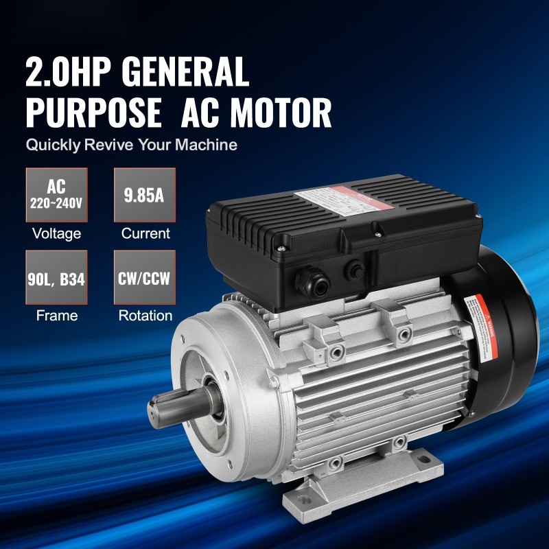 Sähkömoottori 1,5kW 1400r/min 220–240V yksivaiheinen 24mm uritettu akseli B34-asennus