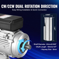 Sähkömoottori 1,5kW 1400r/min 220–240V yksivaiheinen 24mm uritettu akseli B34-asennus