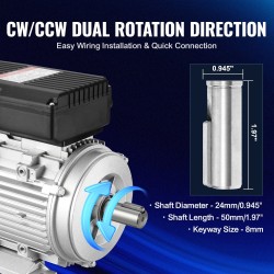 Sähkömoottori 2,2kW 2800rpm yksivaiheinen 220–240V 13,8A 24mm uritettu akseli B3 runko
