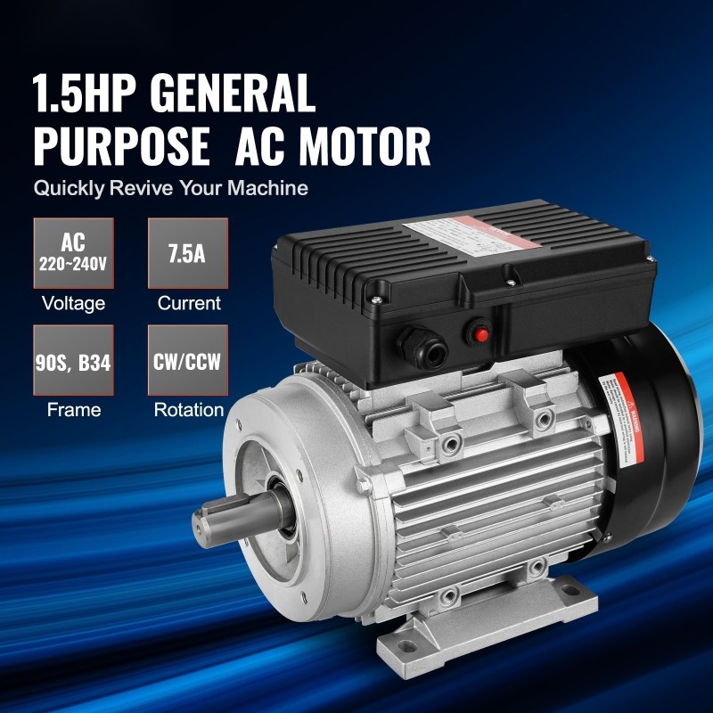 Yksivaiheinen 1,1 kW sähkömoottori 1400 r/min 220–240 V 24 mm akseli