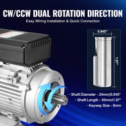Yksivaiheinen 1,1 kW sähkömoottori 1400 r/min 220–240 V 24 mm akseli