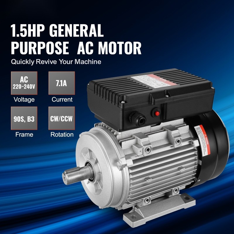 Teräskuorinen yksivaiheinen 1,1 kW vaihtovirtamoottori 220–240 V 2800 kierrosta 24 mm kiila-akseli