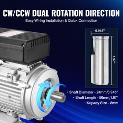 Teräskuorinen yksivaiheinen 1,1 kW vaihtovirtamoottori 220–240 V 2800 kierrosta 24 mm kiila-akseli