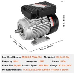 Yksivaiheinen AC-sähkömoottori 2,2 kW 2800 RPM 220–240V 90L 24 mm kiilaurallinen akseli