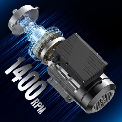 Yksivaiheinen sähkömoottori 0,55 kilowattia 1400 kierrosta minuutissa 220–240 volttia 19 millimetrin akseli