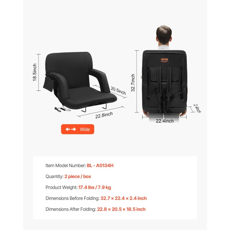 Lämmitettävä taitettava katsomotuoli selkänojalla kolmitasoinen lämmitys vedenpitävä kangas