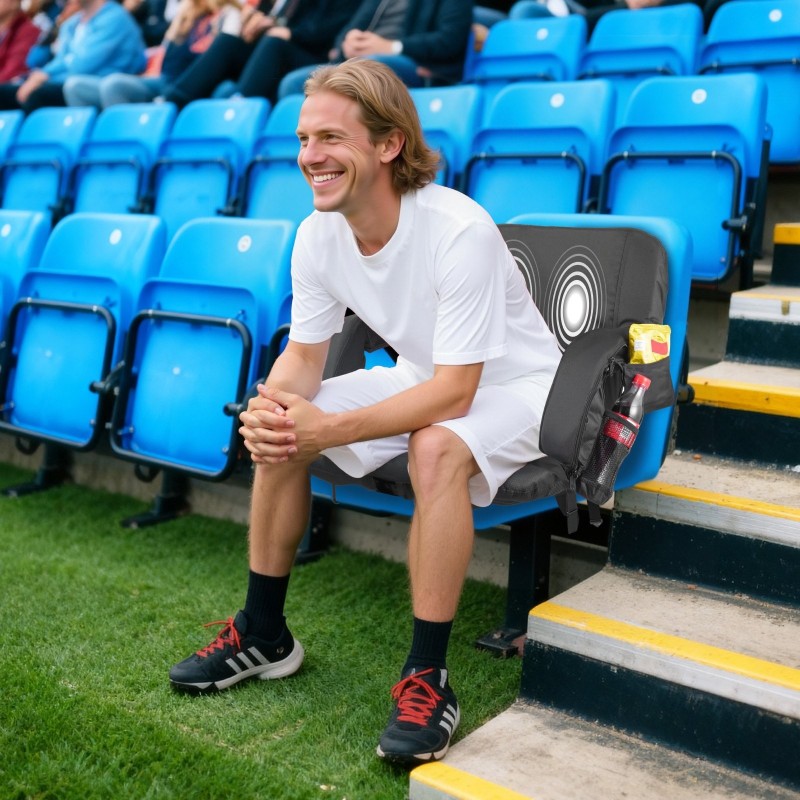 Lämmitettävä taitettava stadionistuin 635 mm leveä kolmella lämmitystasolla selkänojalla