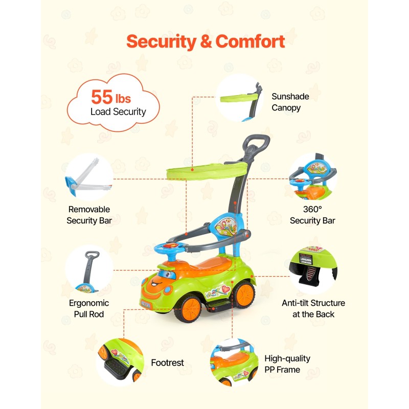 Työntö ja potkuauto polypropeenia 19–36 kuukautta 25 kg kantavuus aurinkosuoja