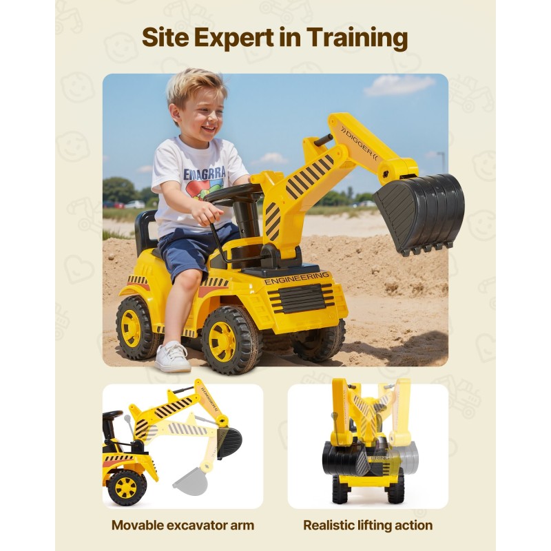 Potkuauto kaivinkoneen muotoinen PP-muovinen keltainen 19–36 kuukautta 25 kg kantavuus kypärä musiikki