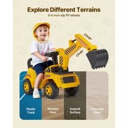 Potkuauto kaivinkoneen muotoinen PP-muovinen keltainen 19–36 kuukautta 25 kg kantavuus kypärä musiikki