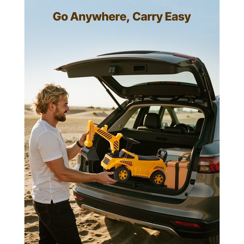 Potkuauto kaivinkoneen muotoinen PP-muovinen keltainen 19–36 kuukautta 25 kg kantavuus kypärä musiikki