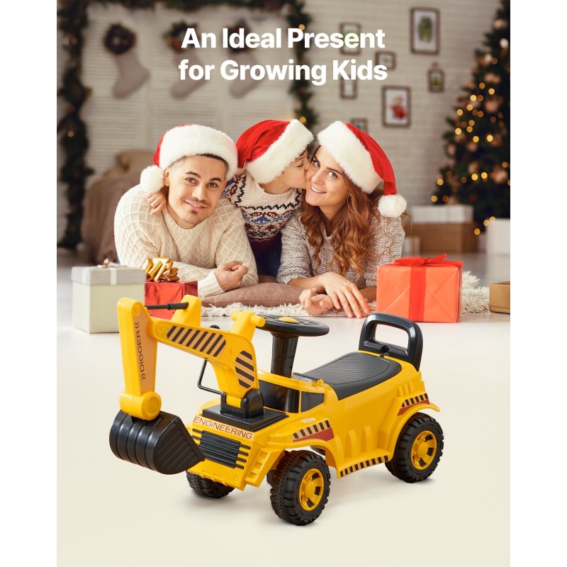 Potkuauto kaivinkoneen muotoinen PP-muovinen keltainen 19–36 kuukautta 25 kg kantavuus kypärä musiikki