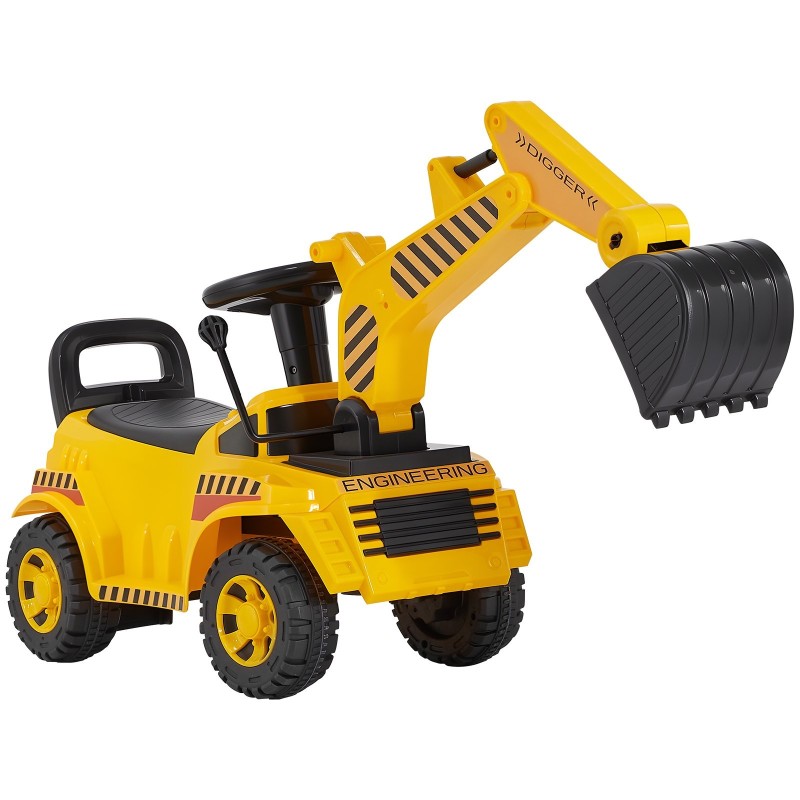 Potkuauto kaivinkoneen muotoinen PP-muovinen keltainen 19–36 kuukautta 25 kg kantavuus kypärä musiikki