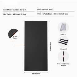 Harjoitusmatto PVC-materiaali 3,66 x 1,83 m paksu 3–4 henkilölle