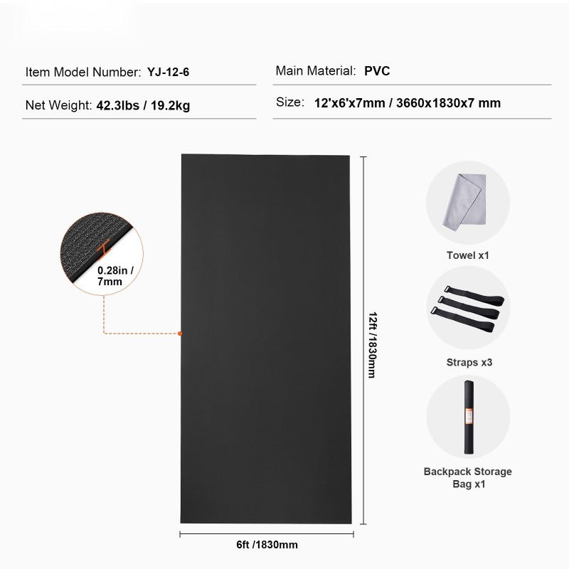 Harjoitusmatto PVC-materiaali 3,66 x 1,83 m paksu 3–4 henkilölle