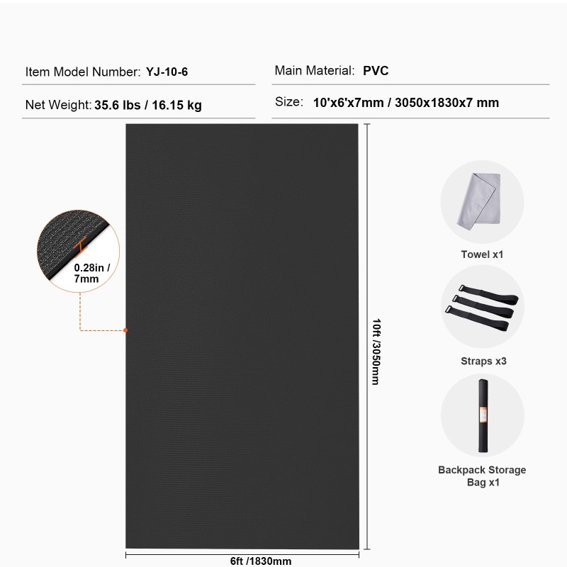 Harjoittelumatto PVC 3050x1830 mm liukumaton paksu jooga pilates