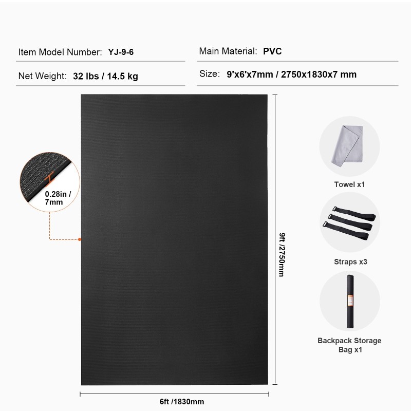 Harjoitusmatto PVC-materiaali 2750x1830 mm liukumaton paksu kantohihna säilytyspussi