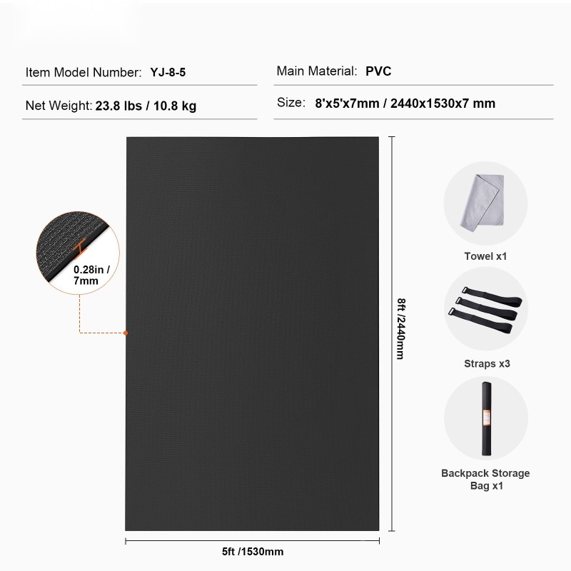 Harjoittelumatto PVC 2440x1530 mm liukumaton paksulla iskunvaimennuksella joogaan ja pilatekseen