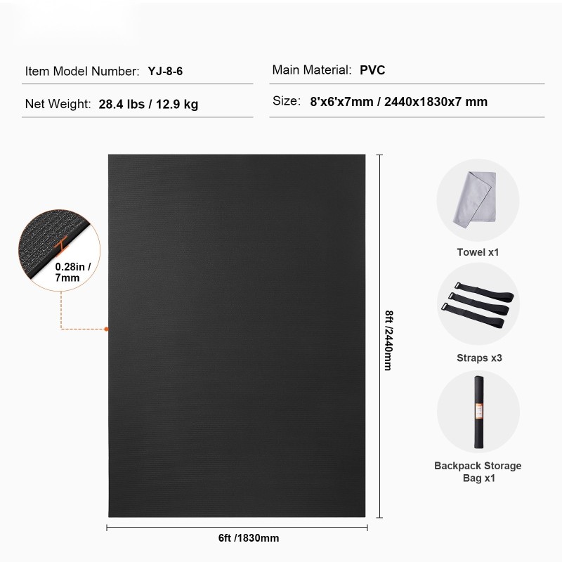 Harjoitusmatto PVC 2440x1830 mm liukumaton sopii 2-3 käyttäjälle