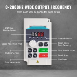 Taajuusmuuttaja 3-vaihe 2,2kW 3hv 5A 380V sisääntulo 50/60Hz 0-380V lähtö 0-2000Hz