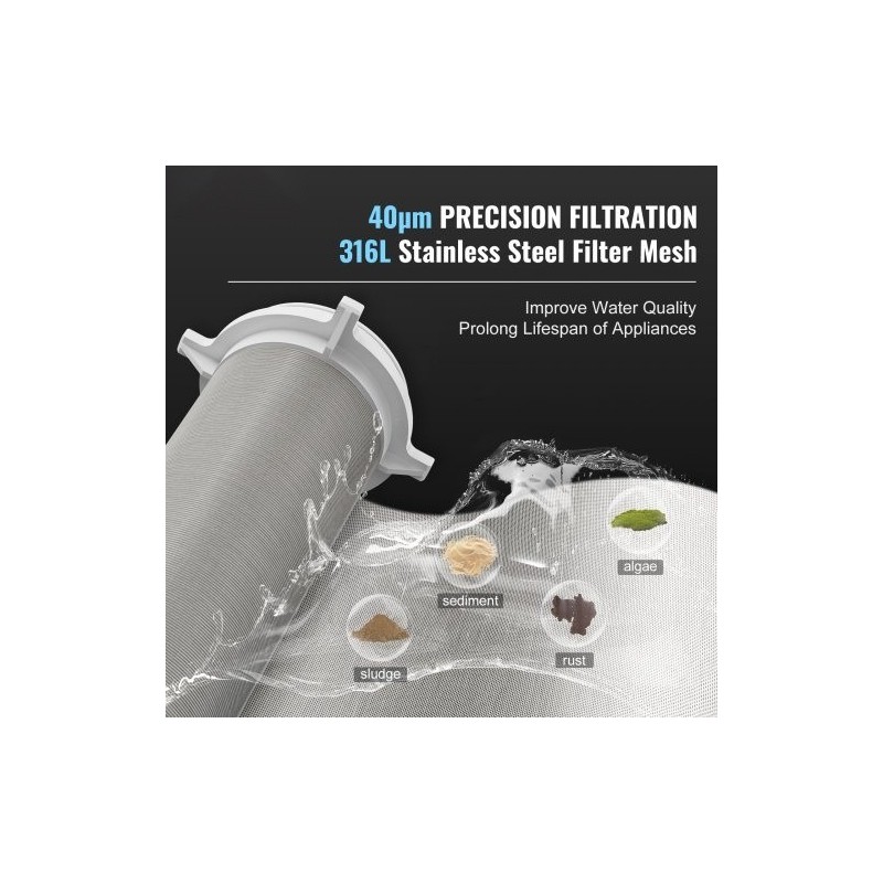 Sedimenttisuodatin 40 µm takahuuhdeltava koko talon kaivovedelle 316L ruostumaton teräs