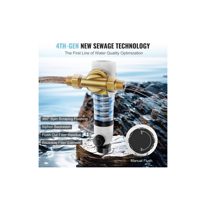 Sedimenttisuodatin 40 µm takahuuhdeltava koko talon kaivovedelle 316L ruostumaton teräs