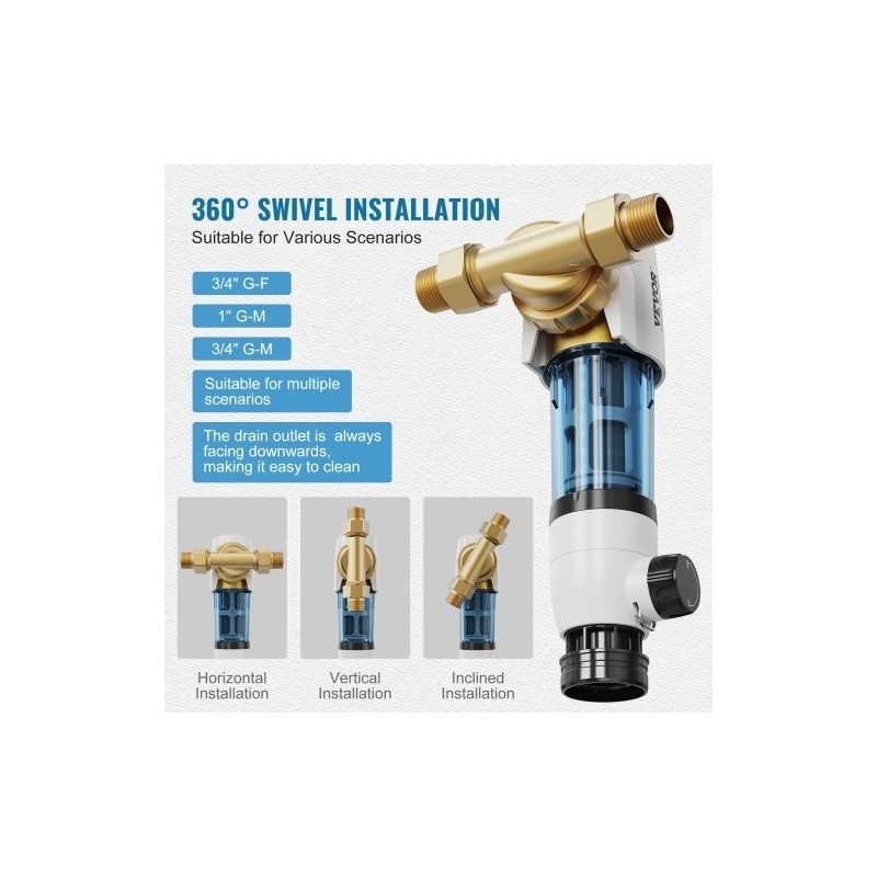 Sedimenttisuodatin 40 µm takahuuhdeltava koko talon kaivovedelle 316L ruostumaton teräs