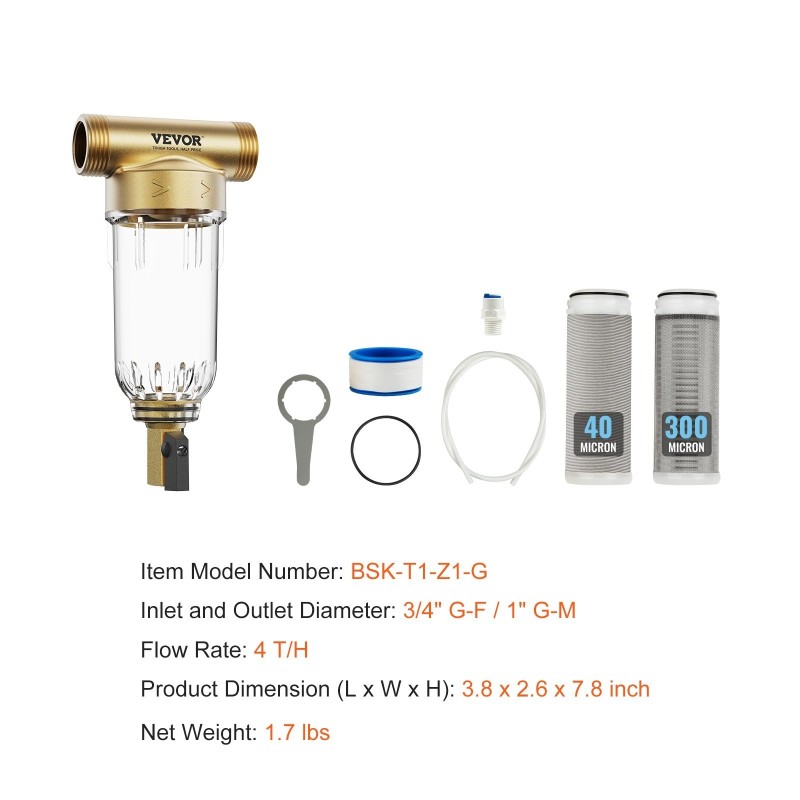 Koko talon esisuodatin porakaivovedelle 316L-ruostumaton 40+30 µm 3/4 ja 1 tuuman liitännät