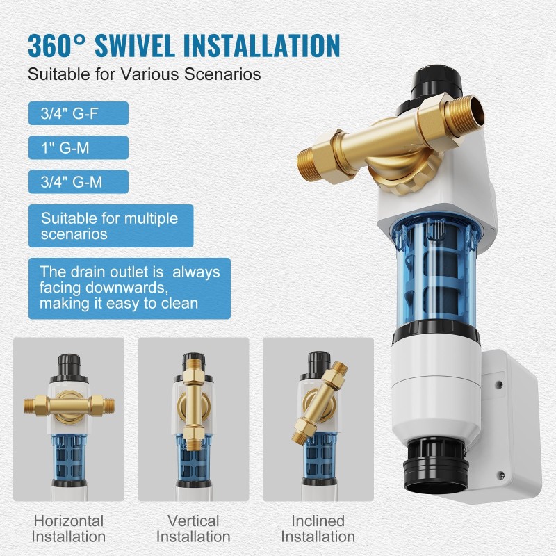 Koko talon esisuodatin kaivovedelle 40 mikronin 4 T/H virtausnopeudella itsehuuhtelulla