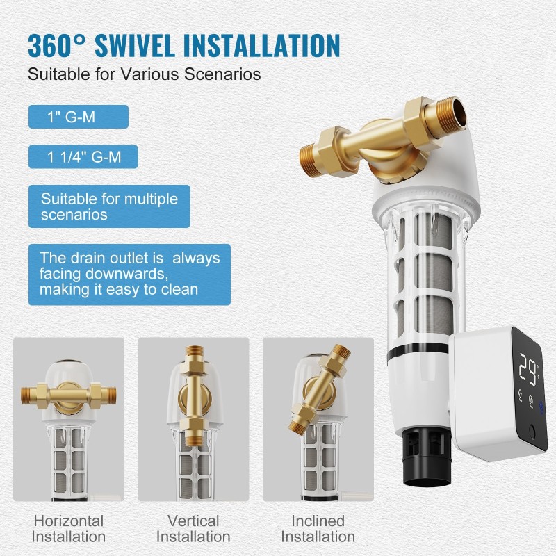 Koko talon sedimenttisuodatin porakaivovedelle 40 mikronin automaattinen vastavirtahuuhtelu