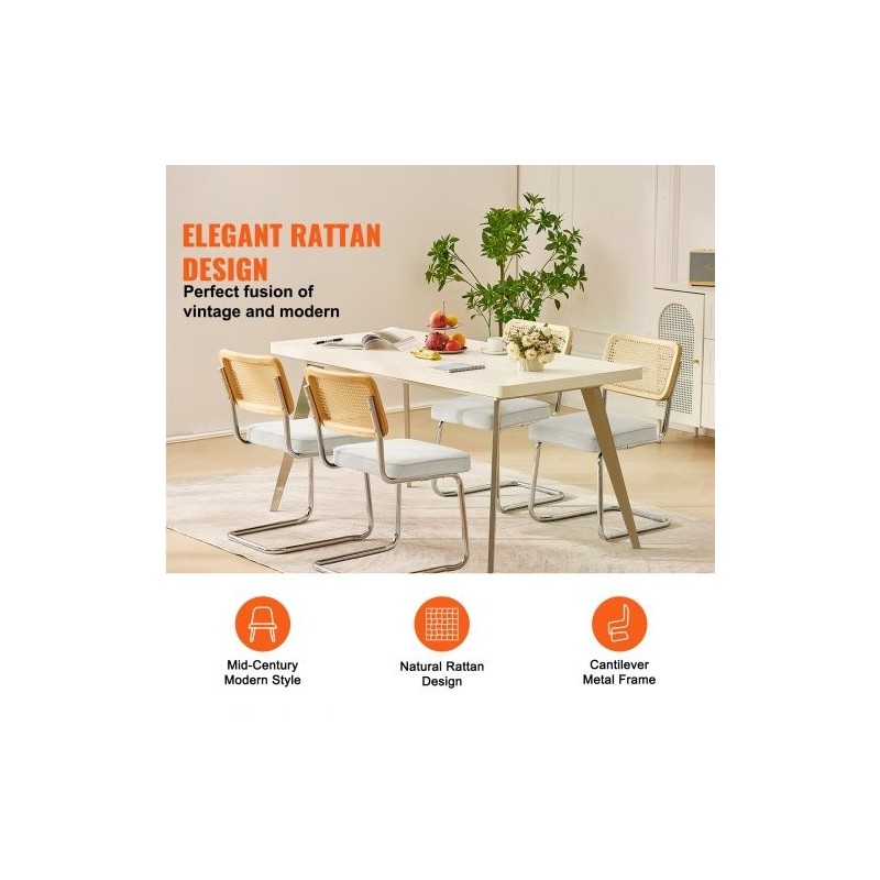 Rottinkiselkänojaiset samettiset tuolit metallirungolla neljä kappaletta pehmeällä istuintyynyllä