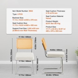 Rottinkiselkänojaiset samettiset tuolit metallirungolla neljä kappaletta pehmeällä istuintyynyllä